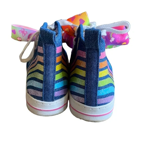 JoJo Siwa High Top Rainbow Denim Sneakers with Bow Size 1 Nickelodeon Girls - Picture 8 of 9